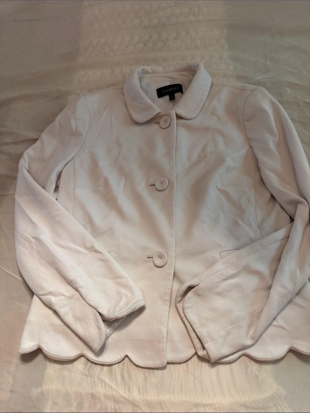 Talbots Cream Scalloped Hem Blazer Jacket